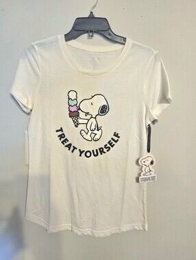 Peanuts Cream Snoopy 'Treat Yourself'  Tee with Ice Cream Graphic